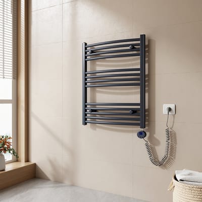 EMKE Elektrische Handdoekradiator - Met LCD Thermostaat - Mat Antraciet - 75x60 cm - 300W - Badkamer Radiator - Gebogen Buis
