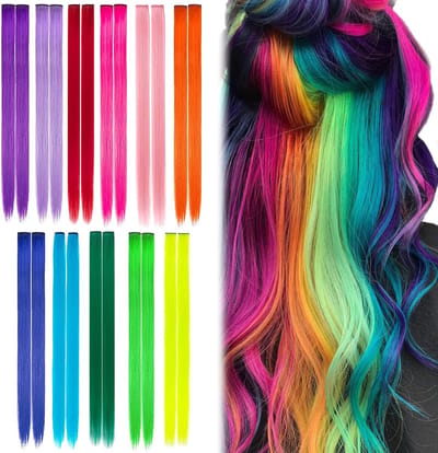 MDUG 11 stuks steil haar extensions - 20-inch - gekleurde haar extensions - gekleurde clip-in haar extensions - geschikt voor vrouwen en meisjes voor feestjes, festivals en cosplay.