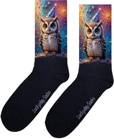 Feest uil - Valentijn sokken - Verjaardag Cadeau - Grappige sokken - Leuke sokken - Hem Haar sokken - Kunst sokken - Vrolijke sokken - Gefeliciteerd - Sinterklaas cadeau - Kerst cadeau - Leuk Cadeau - Socks maken Happy - Maat 37-44