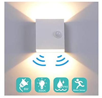 Led-wandlamp met bewegingsmelder voor binnen en buiten - 6W IP65 Waterdichte Up Down Verlichting 3000K Warm Wit
