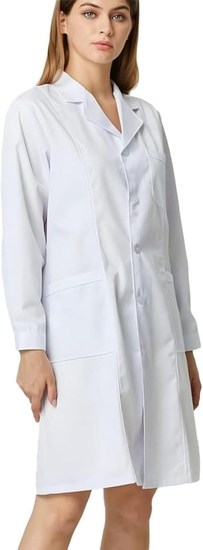 Witte Laboratoriumjas voor Dames en Heren - Katoenen Beschermende Kleding met Knopen en Pocket, Lange Mouwen Laboratoriumjack voor Medisch Werk en Studie