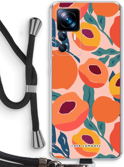 Case Company® - Hoesje met koord geschikt voor Xiaomi 12T hoesje met Koord - Perzik - Telefoonhoesje met Zwart Koord - Bescherming aan alle Kanten en Over de Schermrand