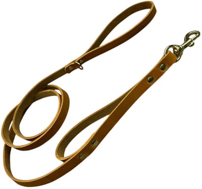 K9World by van der Veeke, Leren Hondenriem met Dubbel Handvat – Cognac Bruin leer - 180 cm x 18 mm – Extra Controle – Sterke Messing Musketonhaak – ME Lijn
