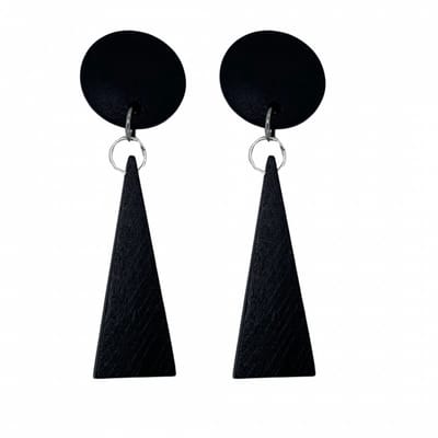 Clip oorbellen -hout -zwart -lang- zilverkleur- Saheli-geen gaatje- Charme Bijoux