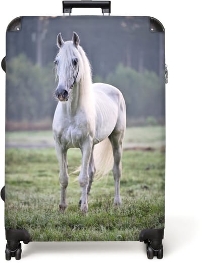 NoBoringSuitcases.com® - Koffer groot - Reiskoffer lichtgewicht - Paarden - Wit - Natuur - Kind - Rolkoffer met 4 wielen - Grote trolley XL - 98 liter bagage