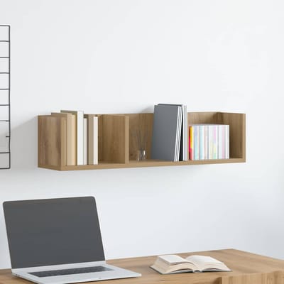 vidaXL - CD-wandschap - 75x18x18 - cm - bewerkt - hout - artisanaal - eikenkleurig