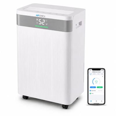 Aironex Luchtontvochtiger 20L per dag – Wasdroogfunctie – Tot 70 m² – Stil – Met App & Ionisator – Voor Kelder, Woonkamer, Slaapkamer & Badkamer – Dehumidifier