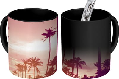 Magische Mok - Foto op Warmte Mokken - Koffiemok - Lucht - Palmboom - Avond - Natuur - Tropisch - Magic Mok - Beker - 350 ML - Theemok