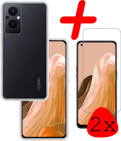 Hoesje Met 2x Screenprotector - Geschikt voor OPPO Reno 8 Lite - Sterk & Shockproof - Back Cover - Siliconen Case - Telefoon Hoes - Transparant
