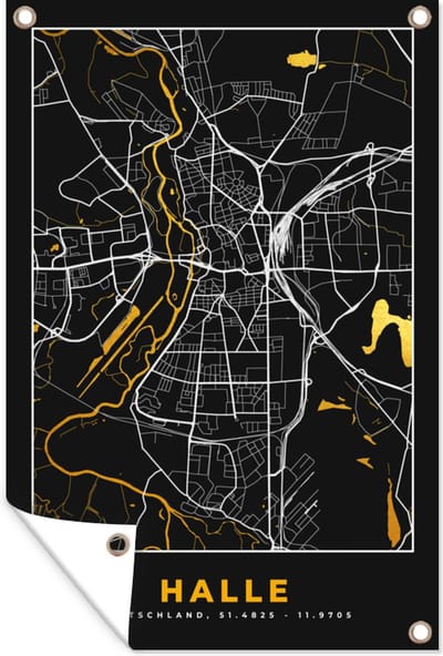Muurdecoratie Halle - Stadskaart - Goud - Plattegrond - Kaart - Duitsland - 120x180 cm - Tuinposter - Tuindoek