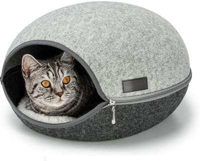 Famanu – Kattengrot van Vilt – Warm Kattennest met Ritssluiting en Zacht Kussen -Afmeting 46 x 38 x 24 cm