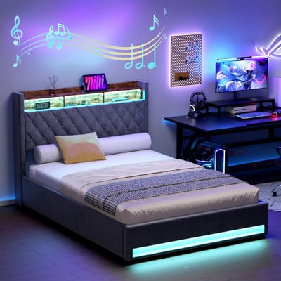 STILVORA Opbergbed 140x190 cm - Groot Opbergvak - USB-Aansluiting - LED-Licht - Veilig Design - Grijs - Samt + Metaal + Hout
