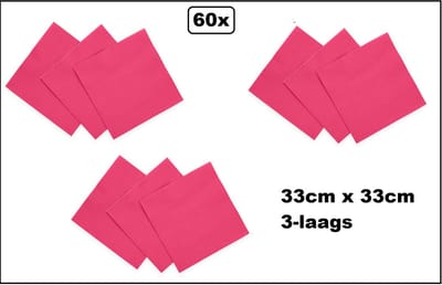 60x Servetten pink 33cm x 33cm - 3 laags - Cocktail servet diner eten knoeien restaurant BBQ thema feest verjaardag feest