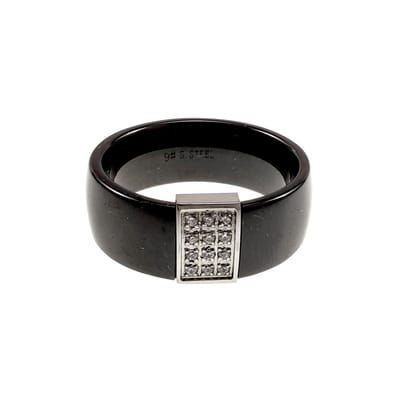 Brede Dames Ring van Zwart Keramiek en Staal met Zirkonias