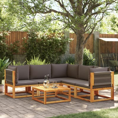 vidaXL - 6-delige - tuinbankset - met - kussens - acaciahout - & - touw