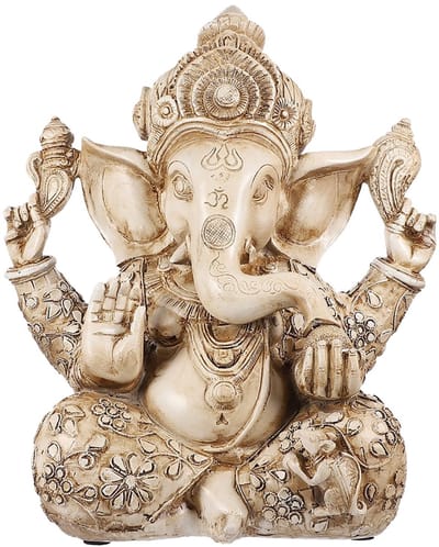 Dailygoody - Boeddha sculptuur - Olifant God Ganesh - Handbeschilderd kunstwerk - Goudkleurig - Geluk rijkdom beeld - Thuis en kantoor - 30,5 cm