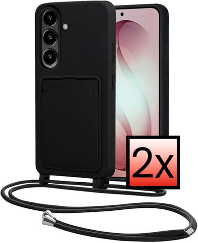 Hoes Geschikt voor Samsung S26 Met Telefoonkoord - Siliconen Hoesje Backcover Met Ketting - Zwart - 2 PACK