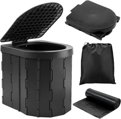 GELLDG Campingtoilet - Draagbaar toilet - Draagbaar buitentoilet - Opvouwbaar - Geschikt voor kamperen, reizen, wandelen en vissen - Zwart