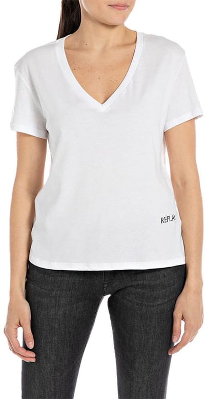 Replay W3084a.000.20994 T-shirt Met Korte Mouwen En V-hals Wit XS Vrouw