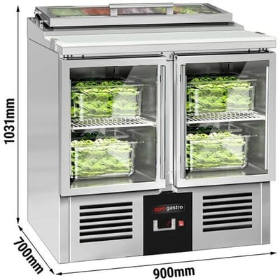 GGM Gastro Saladette PREMIUM - 900mm - 2 Glastüren - mit Einlass für 4x GN 1/3 & Glasdeckel