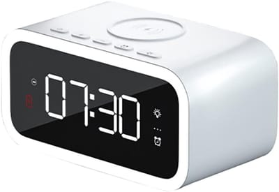 Radiowekker met Oplader - Wekker met Draadloze Lader - Opladen en Wakker Worden - 15W Snelladen - 160x83x75MM - Wit