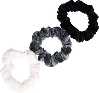 Haarsoires Haarelastiek Scrunchie – Basic Smal – Velvet Stof – Zwart Wit Grijs – Set van 3 - Haarkrinkel - Haar Elastiek met Stof - Zacht & Haarvriendelijk