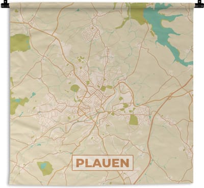 Wandkleed - Wanddoek - Plattegrond - Plauen - Kaart - Vintage - Stadskaart - 180x180 cm - Wandtapijt