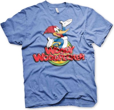 Woody Woodpecker Heren Tshirt -S- Classic Logo Blauw