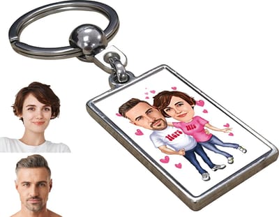 Liefde Karikatuur Man en Vrouw - Gepersonaliseerde Karikatuur Sleutelhanger met Jouw Foto - Cadeau - Verjaardag - Kerst - Kado - Valentijn - Gepersonaliseerd Cadeau