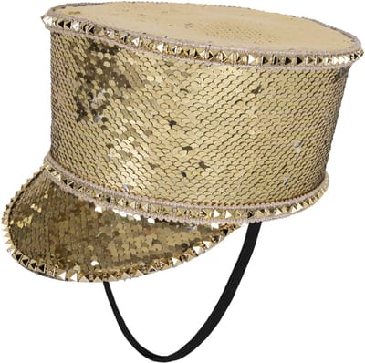 KIMU® Fanfare Hoge Hoed Goud Pailletten - Maat 58 59 60 - Harmonie Muziekkorps Parade Majorette Orkest - Dames Heren Kolbak Volwassenen Feesthoed Festival