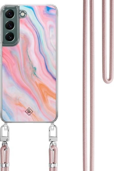 Casimoda® hoesje met koord - Geschikt voor Samsung S22 - Pink Glam - Afneembaar koord - TPU/polycarbonaat - Roze