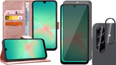 Hoesje geschikt voor Samsung Galaxy A17 5G / A26 - Privacy Screenprotector Volledig Dekkend Glas & Camera - Portemonnee Book Case Rosegoud