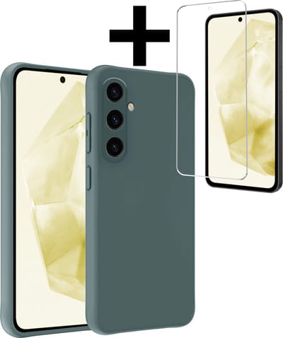 Hoesje - Met Screenprotector - Geschikt voor Samsung Galaxy A35 - Sterk & Shockproof - Back Cover - Siliconen Case - Telefoon Hoes - Telefoonhoesjes - Donkergroen