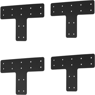 T-Steunbeugel Zwaar Zwart 30x20cm - 4 Stuks - Platte Reparatieplaat voor Houtverbindingen, Pergola en Meubelbevestiging