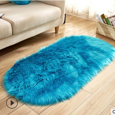 Grote Ovale Witte Faux Fur Vloerkleden Grote Ovale Kunstschapenvacht Langharig Tapijt Vloer Wol Pluizige Zachte Mat Slaapkamer Voor Woonkamer 60*120cm donkerblauwe kleur