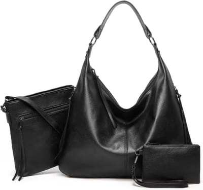 Dames Tassen Set 3-delig – Grote Schoudertas, Crossbody & Portemonnee – Zwart – Urban U