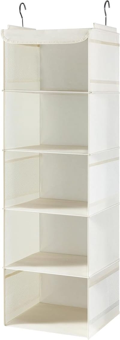 Hanging Wardrobe Kast met 5 Planken en 6 Opbergvakken voor Kleding - Beige (30 x 30 x 108cm) voor Efficiënte Opberging en Ruimtebesparing