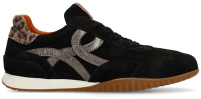 Manfield - Dames - Zwarte suède sneakers met leopard details - Maat 36