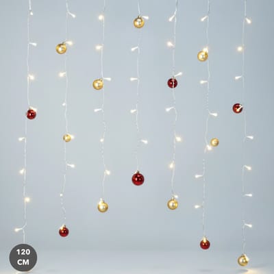 Lomera Lichtgordijn met Kerstballen – Kerstverlichting op Batterijen – Warm Wit Licht – 120x120 cm – 74 LED – Automatische Timer – IP44 Batterijbox – Buiten Geschikt – Kerstdecoratie – LED Kerstverlichting – Sfeerverlichting – Kerstverlichting