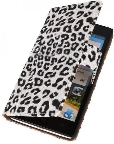 Luipaard Bookstyle Wallet Case Hoes - Hoesje Geschikt voor Huawei Ascend G700 Wit