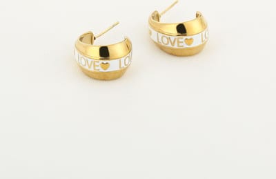 Michelle Bijou - Oorbellen - LOVE - White - Gold - Stainless steel