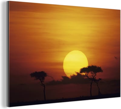 Wanddecoratie Metaal - Aluminium Schilderij Industrieel - Zonsopkomst Masai Mara Nationaal Park - 30x20 cm - Dibond - Foto op aluminium - Industriële muurdecoratie - Voor de woonkamer/slaapkamer