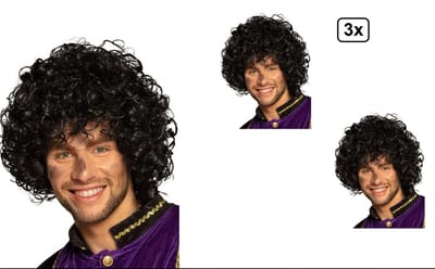 3x Pruik Luxe Piet krul zwart - Sinterklaas Sint en piet 5 december thema feest party