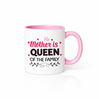 Mother is Queen of the Family Mok 330 ml – roze-witte koffiemok met moeder quote design – Cadeau voor mama