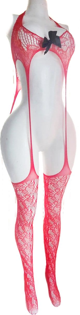 BamBella ® - Panty pak -Onesize - body suit - Dames - Onesize - Erotische jumpsuit van kant lingerie Rood
