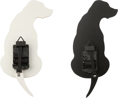 J-Line klok Hond - hout - wit/zwart - 2 stuks