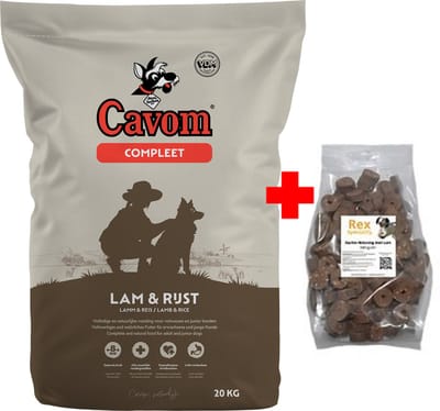 Cavom Lam & Rijst 20 kg + Rex zachte beloning lam