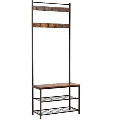 BEGRYF Industriële Kapstok met Schoenenrek - Halmeubel met Zitbank - 70x32x175 cm - Vintage Bruin & Zwart