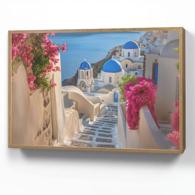 Wandlamp 90x60 cm - Oplaadbaar - Santorini - Bloemen - Griekenland - Wandlampen binnen woonkamer - Slaapkamer lamp - Decoratieve nachtlamp - Vloerlamp draadloos