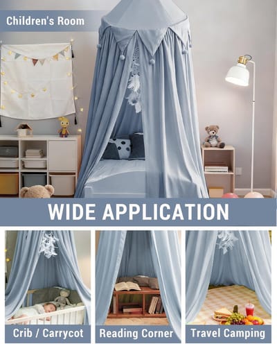 Bedhemel voor Meisjes Jongens Kinderen, Ronde Koepel Bedhemel Klamboe Bescherming Luifel Speeltent Slaapkamer Kinderkamer Decoratie Hangend Gordijn Net (blauw)